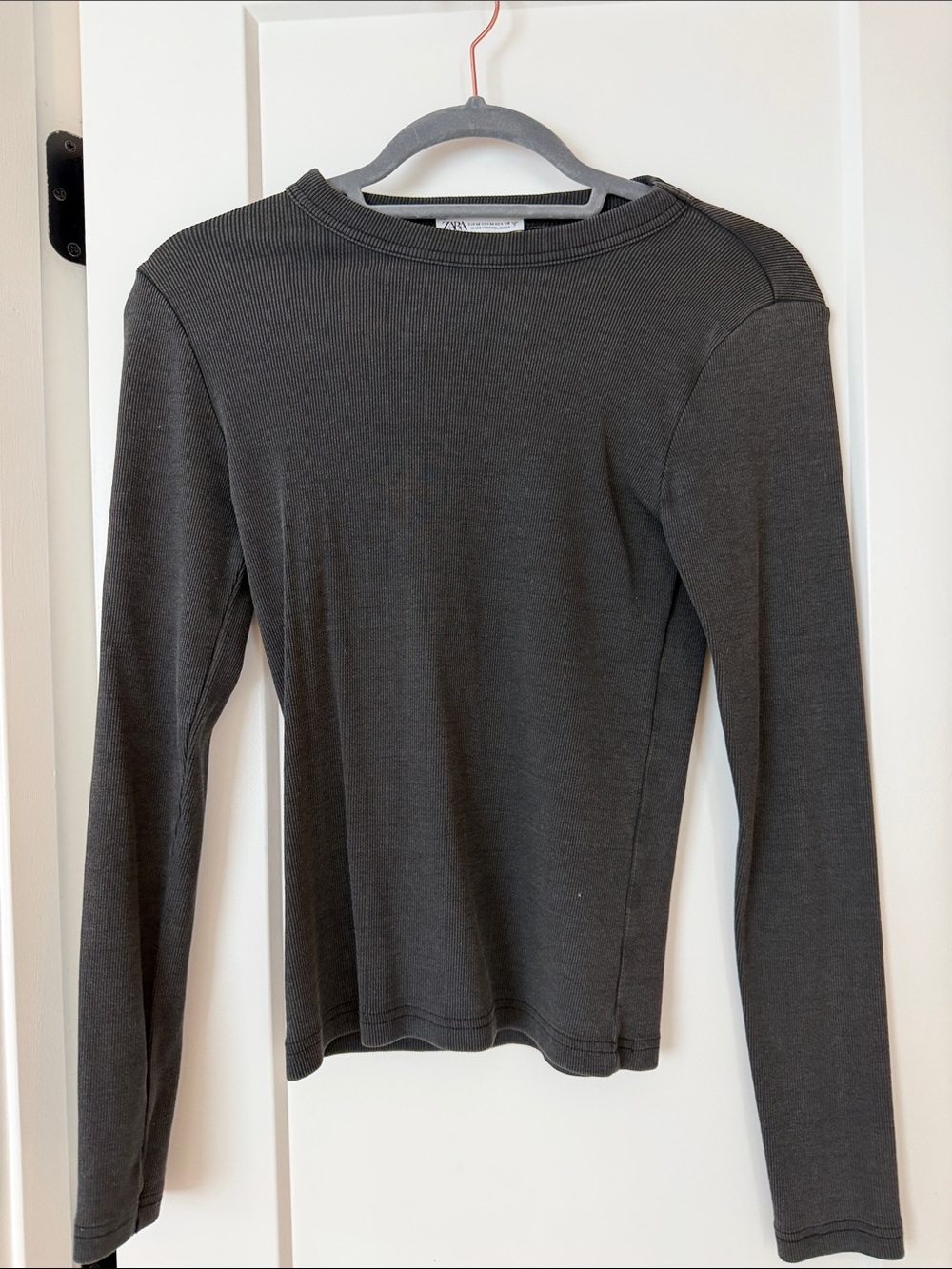 Zara Charcoal Ribbed Long Sleeve Top